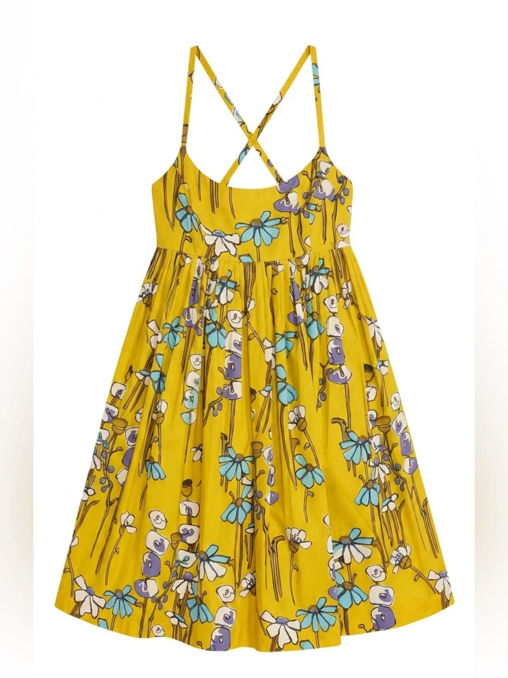 J.Crew Yellow Floral Criss Cross Back Fit & Flare Sundress w/ Pockets